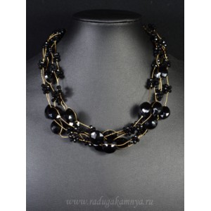 Колье 5 нитей с цирконом, цвет черный, 42см. Колье 5 нитей с цирконом, цвет черный, 42см.