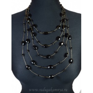 Колье 5 нитей с цирконом, цвет черный, 48см.