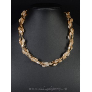Колье 8 нитей с цирконом цвет кремовый, 42см