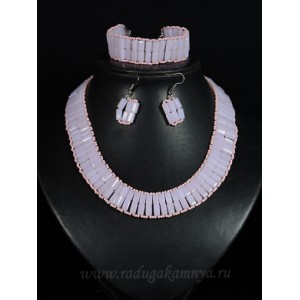 Колье браслет серьги из циркона с бисером цвет розовый, 46см Колье браслет серьги из циркона с бисером цвет розовый, 46см