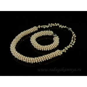 Колье и браслет из циркона "Жгут" 1,3см цвет кремовый, 50см, 21см