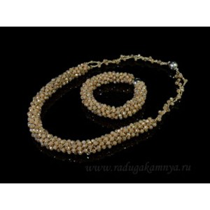 Колье и браслет из циркона "Жгут" 1,3см цвет сепия, 50см, 21см
