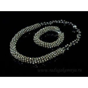 Колье и браслет из циркона "Жгут" 1,3см цвет серый, 50см, 21см