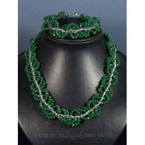 Колье и браслет из циркона с цепью зеленый, 46см, 22см Колье и браслет из циркона с цепью зеленый, 46см, 22см