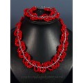 Колье и браслет из циркона с цепью красный, 46см, 22см