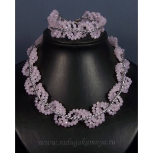 Колье и браслет из циркона с цепью розовый, 44см, 22см Колье и браслет из циркона с цепью розовый, 44см, 22см