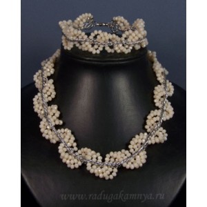 Колье и браслет из циркона с цепью цвет крем, 44см, 22см