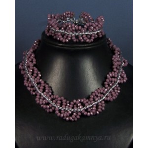 Колье и браслет из циркона с цепью цвет сиреневый, 44см, 22см