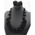 Колье и браслет ручной работы с цирконами цвет черный, 53см, 19см