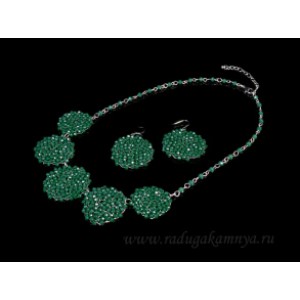 Колье и Серьги из циркона "Круги" на цепочке, цвет зеленый, 46см Колье и Серьги из циркона "Круги" на цепочке, цвет зеленый, 46см
