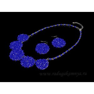 Колье и Серьги из циркона "Круги" на цепочке, цвет синий, 46см