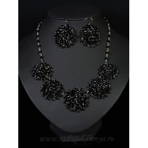 Колье и Серьги из циркона "Круги" на цепочке, цвет черный, 46см Колье и Серьги из циркона "Круги" на цепочке, цвет черный, 46см