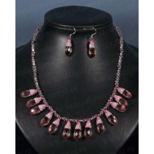 Колье и серьги из циркона кристаллы розовый, 45см, 2см