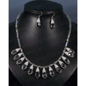 Колье и серьги из циркона кристаллы цвет хрусталь, 46см, 2см