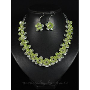 Колье и серьги из циркона цветочки цвет лимонный, хрусталь, 49см Колье и серьги из циркона цветочки цвет лимонный, хрусталь, 49см