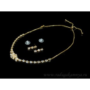 Колье и Серьги с цирконами цвет  золото