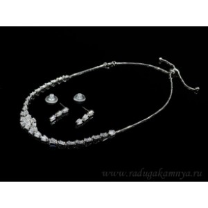 Колье и Серьги с цирконами цвет серебро Колье и Серьги с цирконами цвет серебро