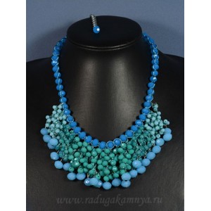 Колье из циркона "шарики" цвет голубой, морской волны, 46см