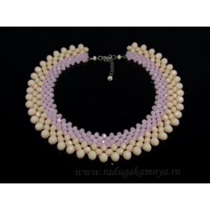 Ожерелье-склаваж из циркона цвет кремовый,розовый, 42см Ожерелье-склаваж из циркона цвет кремовый,розовый, 42см