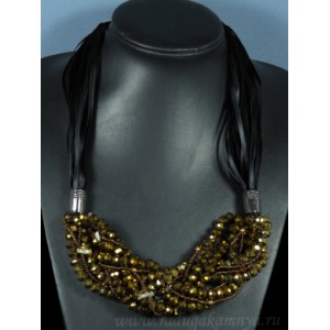 Колье из циркона " косичка" на шнурке цвет золото, 62см