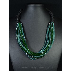 Колье с цирконом на плетеном шнурке 16 нитей плетение цвет зеленый микс, 56см Колье с цирконом на плетеном шнурке 16 нитей плетение цвет зеленый микс, 56см