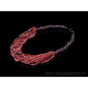 Колье с цирконом на плетеном шнурке 16 нитей плетение цвет бордово-красный, 55см