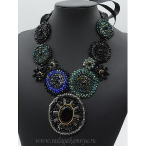 Колье ручной работы "Кружево" с цирконом, 50-100см