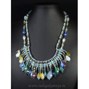 Колье ручной работы "Лето" с цирконом цвет  голубой, 45см.