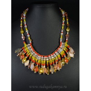 Колье ручной работы "Лето" с цирконом цвет  желтый, 45см.