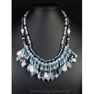 Колье ручной работы "Лето" с цирконом цвет  серо-голубой, 45см.