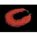 Колье  "Паутинка" с бисером и цирконом цвет красный, 53см