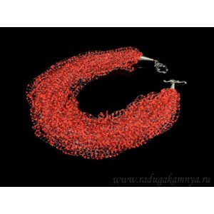 Колье  "Паутинка" с бисером и цирконом цвет красный, 53см