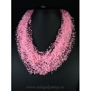 Колье ручной работы "Паутинка" с бисером и цирконом цвет розовый, 48см