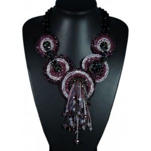 Колье из бисера и циркона 5 кругов цвет сиреневый, 52см