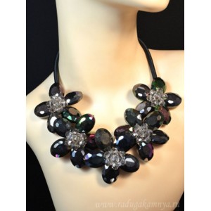 Колье с цирконами 5 цветков 55мм цвет бордово-зеленый, 48см