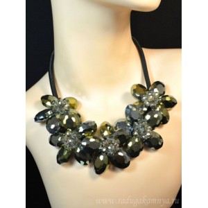 Колье с цирконами 5 цветков 55мм цвет зеленый хамелеон, 48см