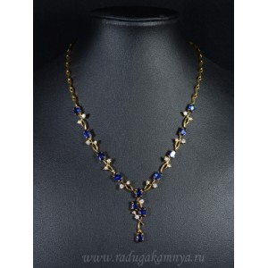 Колье циркон синий веточка