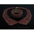 Колье-воротник и браслет из циркона плетение цвет бордовый, 45см, 18,5см