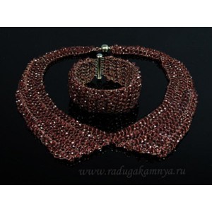 Колье-воротник и браслет из циркона плетение цвет бордовый, 45см, 18,5см