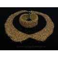 Колье-воротник и браслет из циркона плетение цвет горчичный, 45см, 18,5см