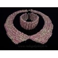Колье-воротник и браслет из циркона плетение цвет розовый, 45см, 18,5см