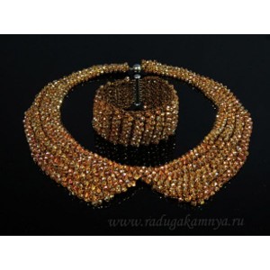 Колье-воротник и браслет из циркона плетение цвет рыжий, 45см, 18,5см
