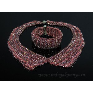 Колье-воротник и браслет из циркона плетение цвет сиреневый, 45см, 18,5см