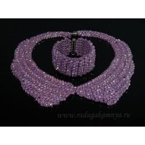 Колье-воротник и браслет из циркона плетение цвет фиалковый, 45см, 18,5см