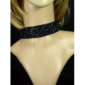 Чокер на замше с цирконом, цвет  черный-синий, 39см