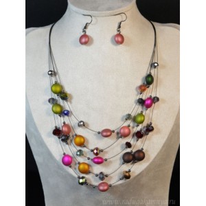 Колье, Серьги 5нитей из циркона цвет  ассорти, 45см