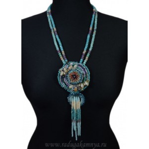 Колье ручной работы с цирконом и бисером, 63см