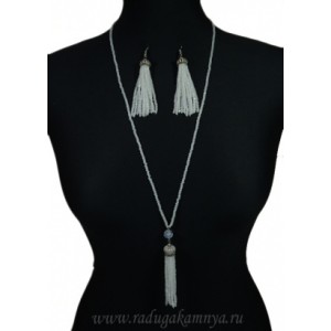 Сотуар, Серьги "Кисточки" из циркона 3мм цвет белый, 78см