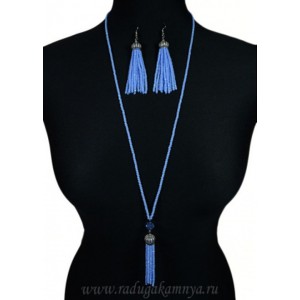 Сотуар, Серьги "Кисточки" из циркона 3мм цвет васильковый, 78см.