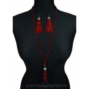 Сотуар, Серьги "Кисточки" из циркона 3мм цвет вишневый, 78см Сотуар, Серьги "Кисточки" из циркона 3мм цвет вишневый, 78см